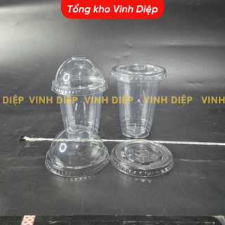 50 Cốc Nhựa PET Đức Anh Plastic 400/500ml - Kèm Nắp Cầu, Dày Dặn, Trong Suốt, Dùng 1 Lần, Phi 93