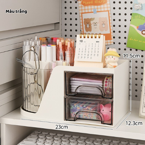 Hộp Bút Để Bàn 2in1 Có Ngăn Kéo – Ống Đựng Bút Xoay 360 Tiện Lợi, Dùng Cho Văn Phòng Học Tập