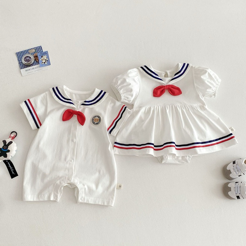 (Order) Váy suit hoạ tiết thuỷ thủ màu trắng phong cách Hàn Quốc dành cho bé trai - bé gái