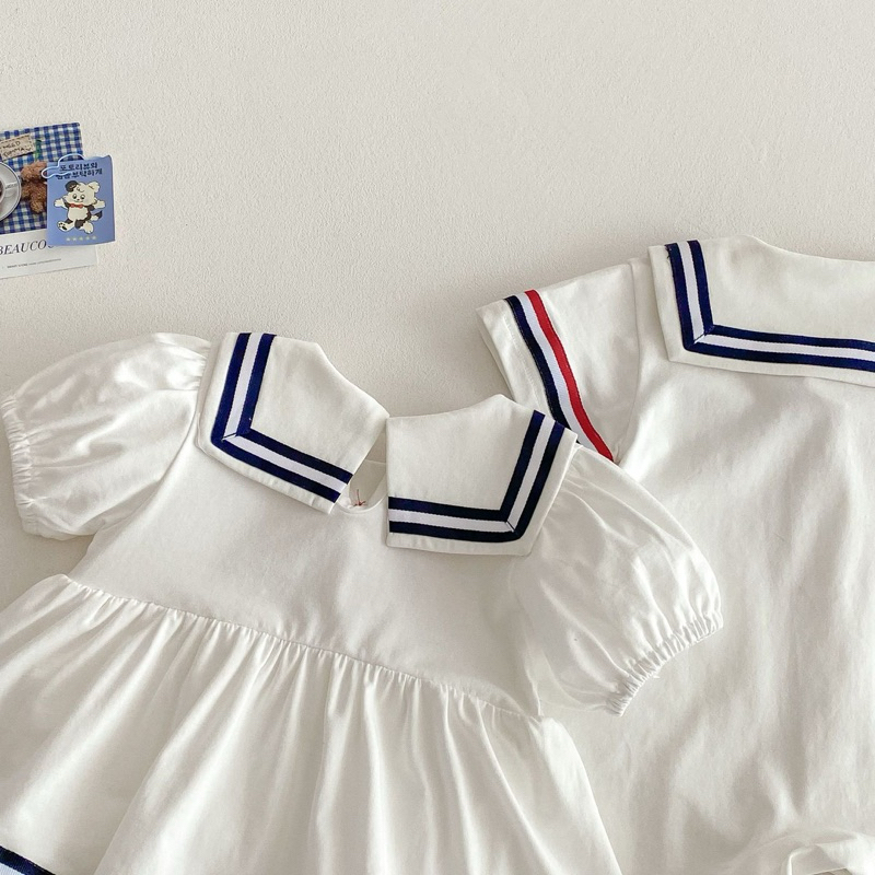 (Order) Váy suit hoạ tiết thuỷ thủ màu trắng phong cách Hàn Quốc dành cho bé trai - bé gái
