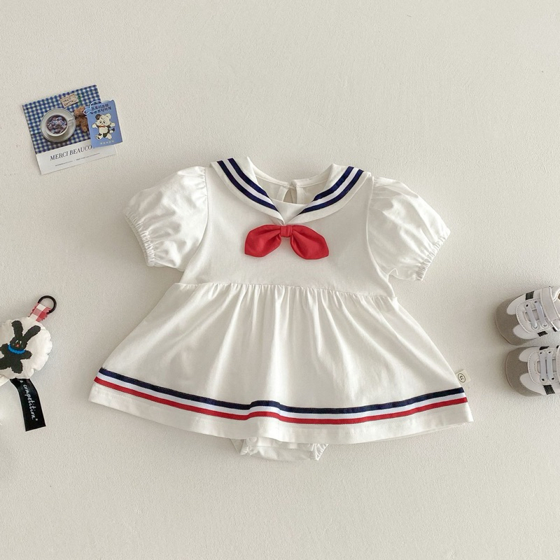 (Order) Váy suit hoạ tiết thuỷ thủ màu trắng phong cách Hàn Quốc dành cho bé trai - bé gái