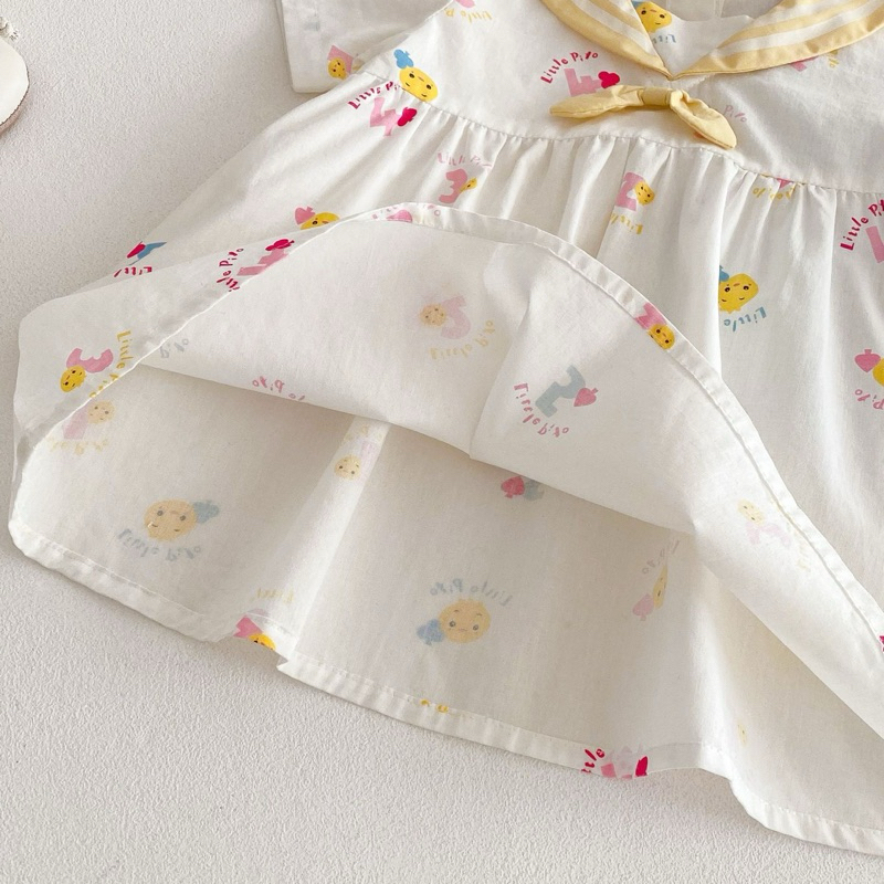 (Order) Váy xoè cổ thuỷ thủ hoạ tiết hoa nhí, màu xanh. Vải thô mỏng phù hợp mùa hè dành cho bé gái
