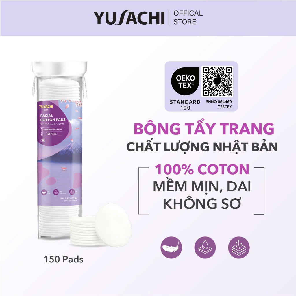 Ảnh Bông tẩy trang chất lượng Nhật Bản Yusachi 100% cotton chứng nhận Oeko Tex 2
