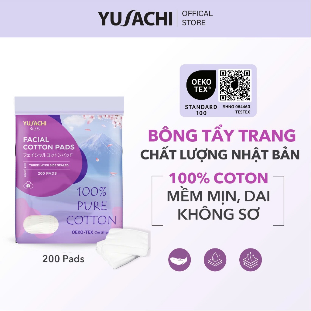 Ảnh Bông tẩy trang chất lượng Nhật Bản Yusachi 100% cotton chứng nhận Oeko Tex 1