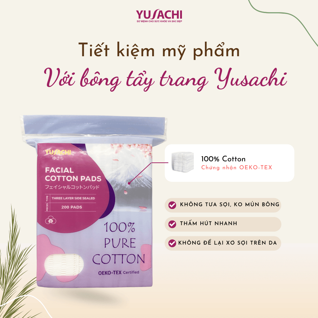 Ảnh Bông tẩy trang chất lượng Nhật Bản Yusachi 100% cotton chứng nhận Oeko Tex 3