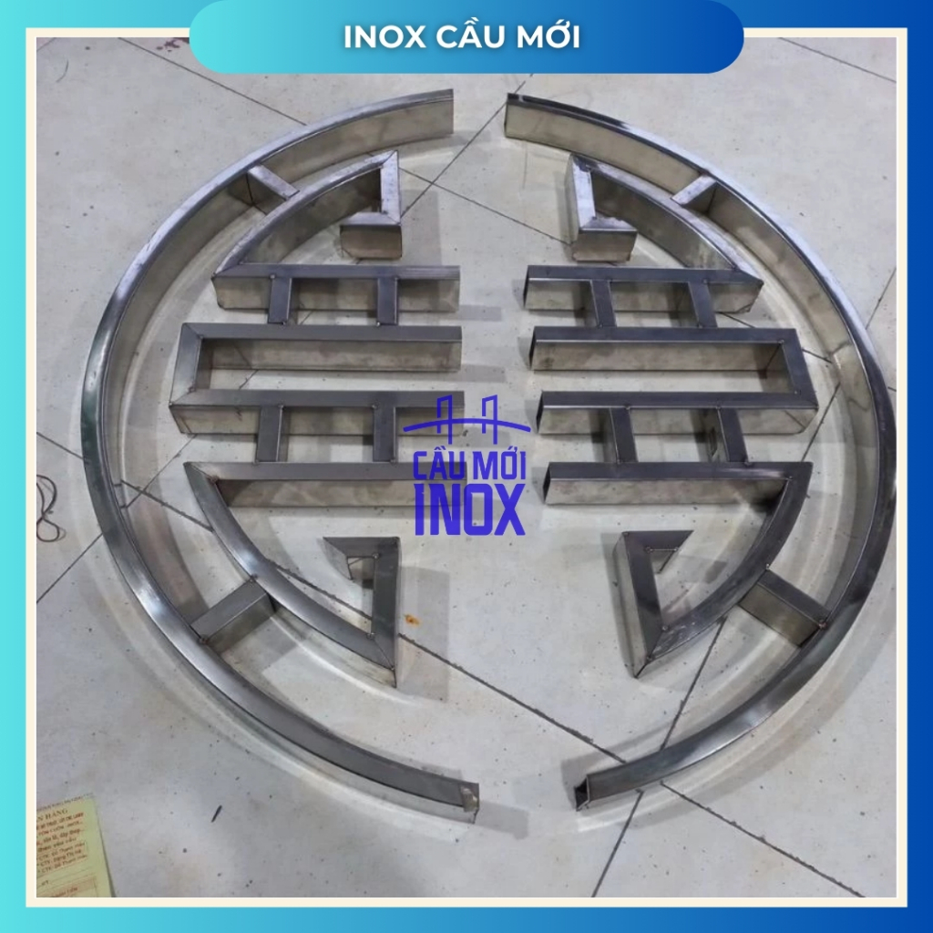 Chữ thọ cổng inox 304, đường kính 800mm,900mm,1000mm trang trí cổng cửa chất lượng cao (1 bộ 2 cánh)