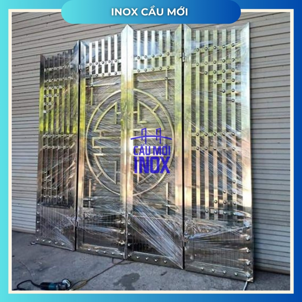 Chữ thọ cổng inox 304, đường kính 800mm,900mm,1000mm trang trí cổng cửa chất lượng cao (1 bộ 2 cánh)
