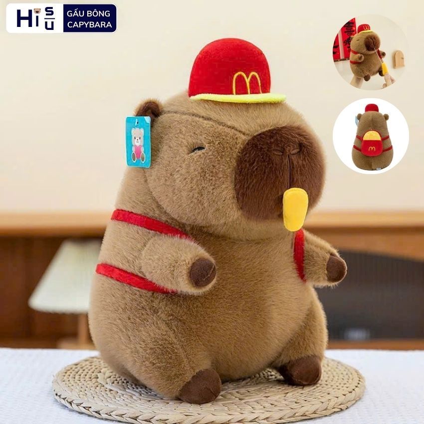 Capybara khoai tây chiên đáng yêu Gấu bông capybara chảy nước mũi đeo balo đội mũ Macdonald