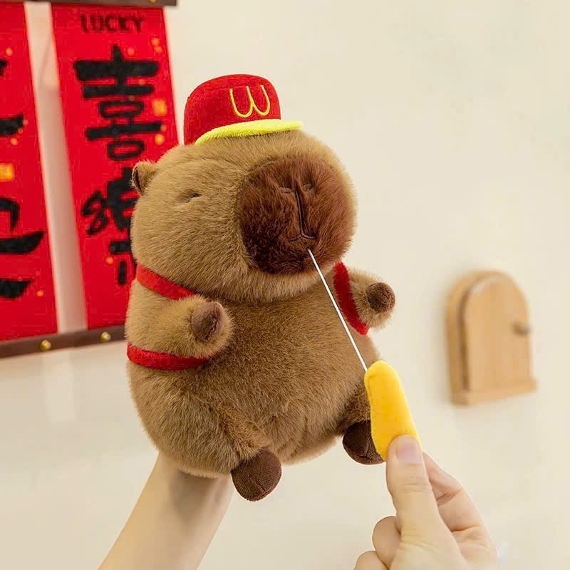 Capybara khoai tây chiên đáng yêu Gấu bông capybara chảy nước mũi đeo balo đội mũ Macdonald