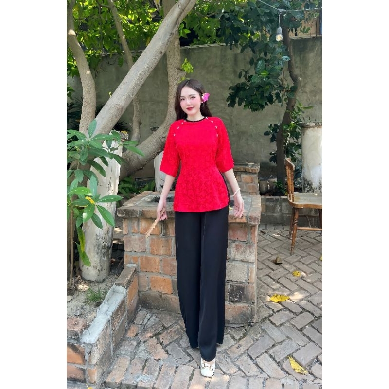 Đồ bà ba gấm cổ bính đính ngọc đi lễ chùa