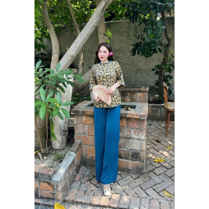 Đồ bà ba gấm cổ bính đính ngọc đi lễ chùa