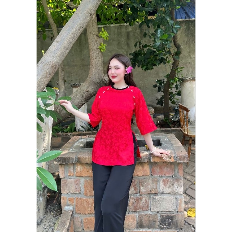 Đồ bà ba gấm cổ bính đính ngọc đi lễ chùa