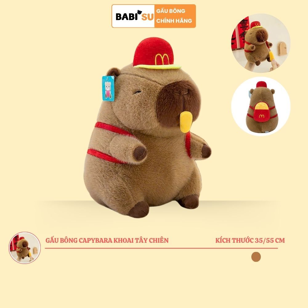 Gấu Capybara khoai tây chiên đáng yêu Chuột capyabara chảy nước mũi đeo balo đội mũ Macdonald