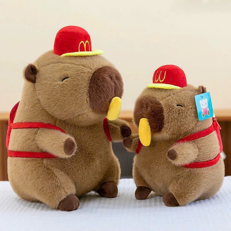 Gấu Capybara khoai tây chiên đáng yêu Chuột capyabara chảy nước mũi đeo balo đội mũ Macdonald