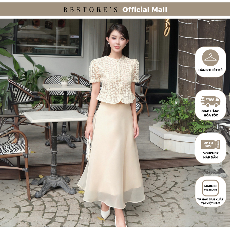 [DEAL XẢ KHO] BBSTORE’S Set Áo Crop Dự Tiệc Phối Chân Váy Voan Xòe Organza Sang Trọng - K4270T