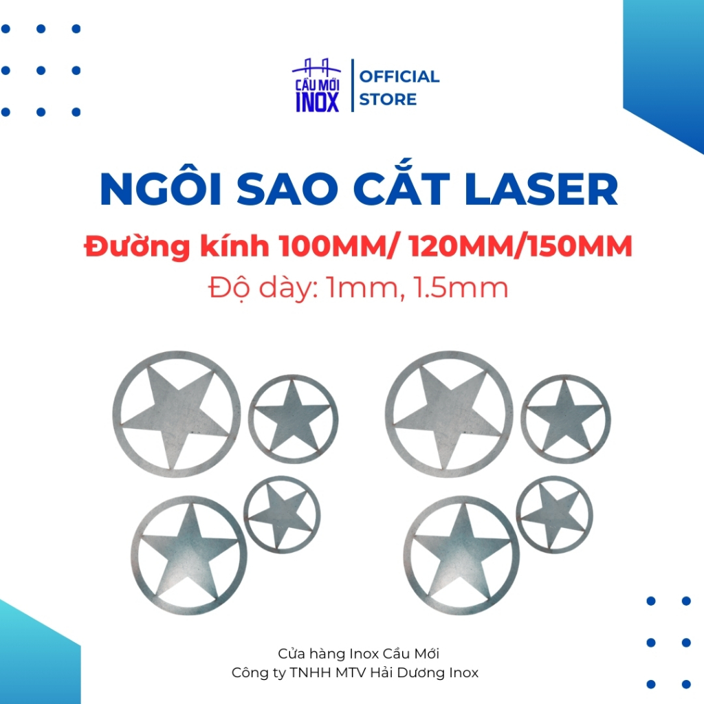 Ngôi sao inox 304 cắt Laser kỹ thuật cao, đường kính 100mm,120mm,150mm, dày 1mm-1.5mm