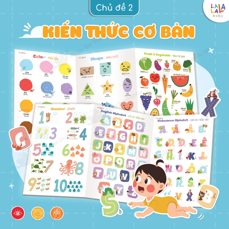 Bảng giáo dục chữ cái cho bé Tiếng Anh Bảng gấp thông thái Lalala baby đồ chơi nhiều chủ đề thú vị