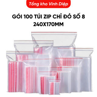 .Túi zipper chỉ đỏ  túi khóa miệng 100 túi/bịch cỡ nhỏ , vừa và lớn đủ size