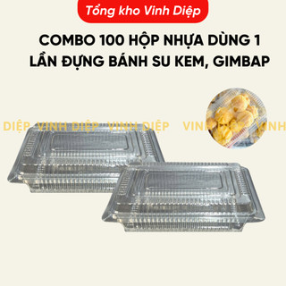 .Combo 100 hộp nhựa H21 hình chữ nhật nhỏ dùng 1 lần đựng bánh đồ ăn