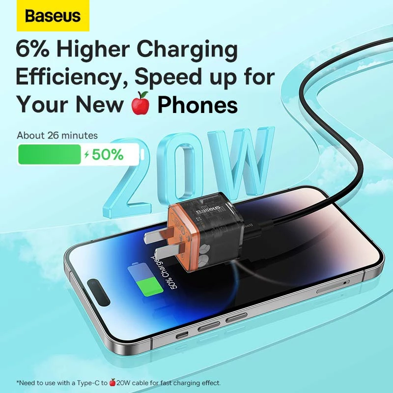Baseus Củ Sạc Bộ Cáp Nhanh PD 20W GaN 5 Sạc điện cho Không Nóng Máy An Toàn Ổn Định
