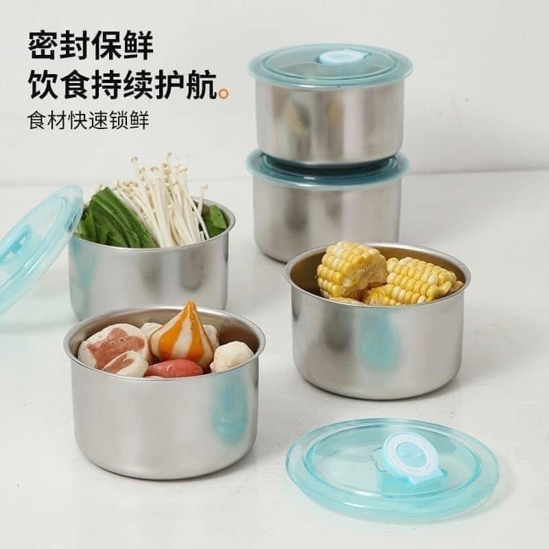 SET 5 HỘP INOX TRÒN CÓ NẮP CHỐNG TRÀN SIÊU TIỆN DỤNG