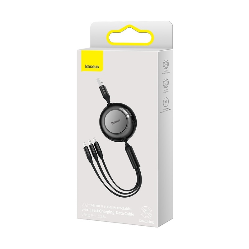Cáp Sạc Baseus 3.5A 3 Trong 1 Đầu Micro USB Type C Hỗ Trợ Có Thể Thu Lại Tiện Dụng cho Xiaomi Samsung
