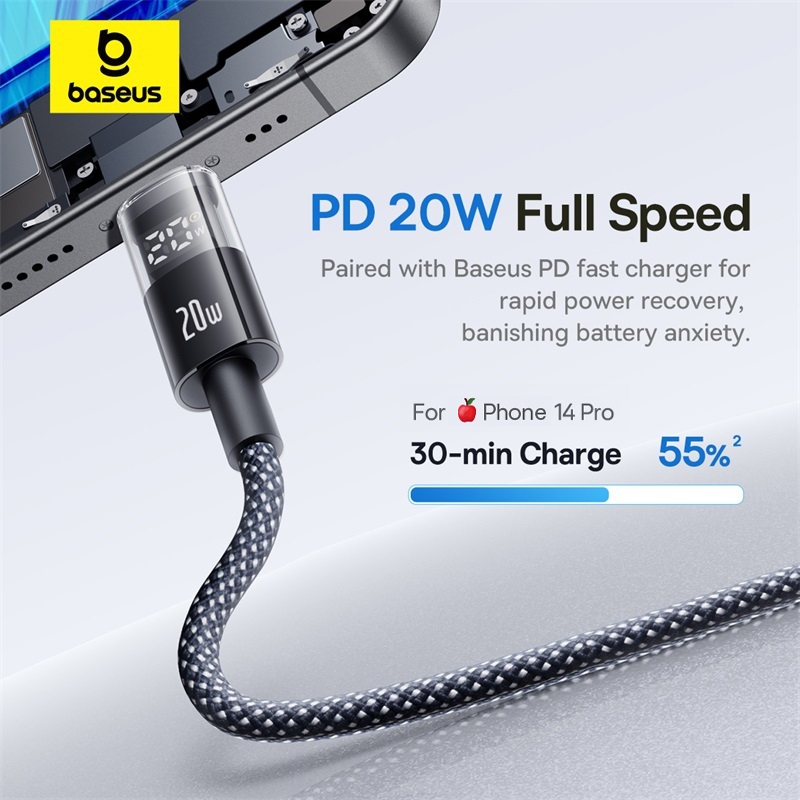 Cáp Sạc Nhanh & Truyền Dữ Liệu Cho Phon 12 Trở Lên - USB-C to P 20W, Màn Hình Hiển Thị Công Suất Thông Minh
