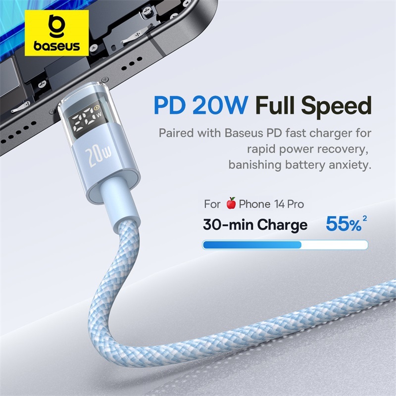 Cáp Sạc Nhanh & Truyền Dữ Liệu Cho Phon 12 Trở Lên - USB-C to P 20W, Màn Hình Hiển Thị Công Suất Thông Minh