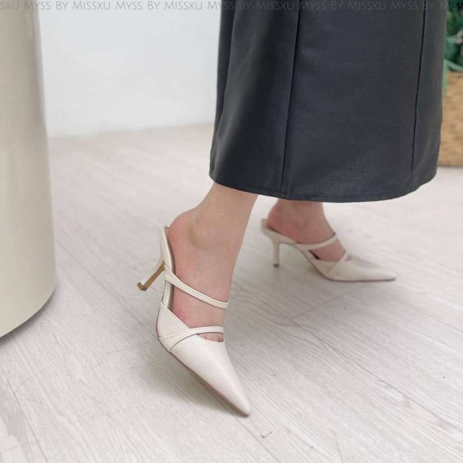Giày guốc nữ MYSS mũi nhọn 8cm da vân caro thời trang - SU81