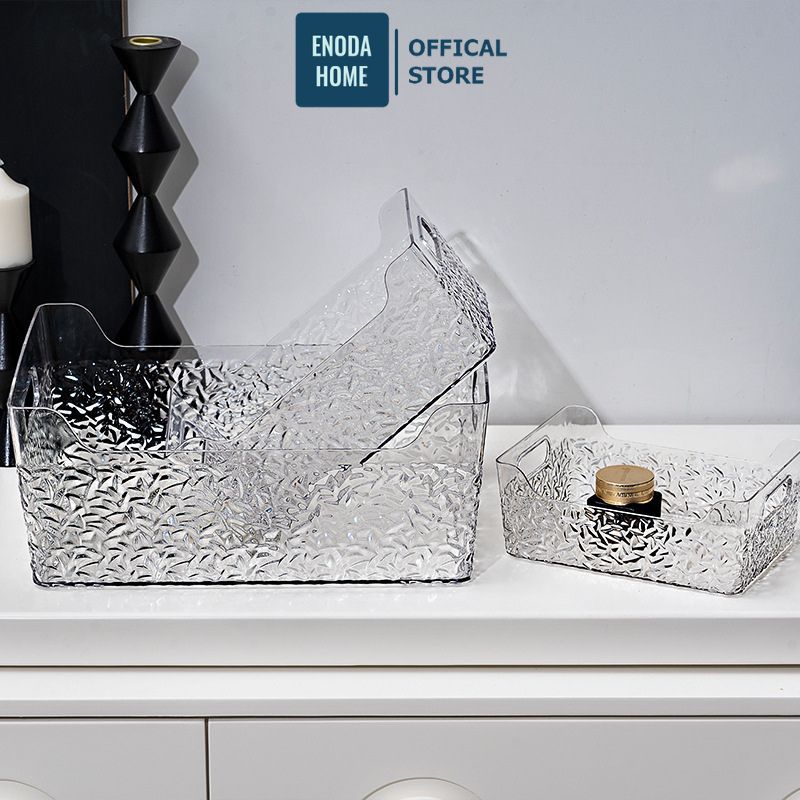 Khay Trong Suốt Đựng Đồ Đa Năng Để Bàn ENODA HOME, Khay Vân Sóng Nước Có Tay Cầm Tiện Lợi Q510