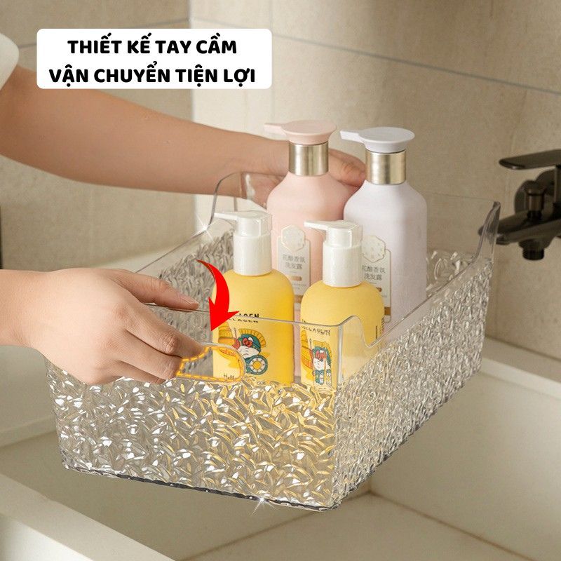 Khay Trong Suốt Đựng Đồ Đa Năng Để Bàn ENODA HOME, Khay Vân Sóng Nước Có Tay Cầm Tiện Lợi Q510