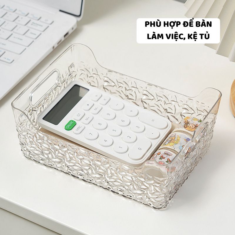 Khay Trong Suốt Đựng Đồ Đa Năng Để Bàn ENODA HOME, Khay Vân Sóng Nước Có Tay Cầm Tiện Lợi Q510