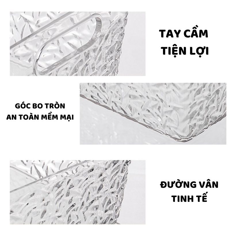 Khay Trong Suốt Đựng Đồ Đa Năng Để Bàn ENODA HOME, Khay Vân Sóng Nước Có Tay Cầm Tiện Lợi Q510