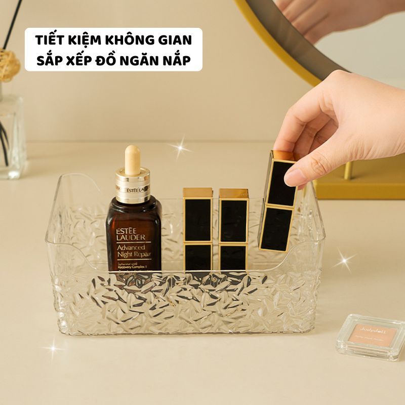 Khay Trong Suốt Đựng Đồ Đa Năng Để Bàn ENODA HOME, Khay Vân Sóng Nước Có Tay Cầm Tiện Lợi Q510