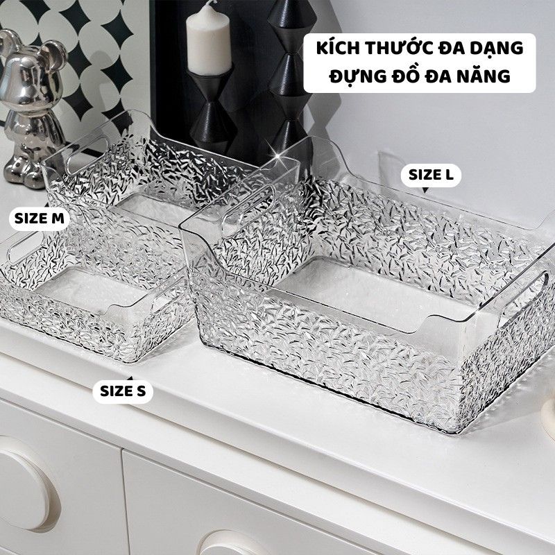 Khay Trong Suốt Đựng Đồ Đa Năng Để Bàn ENODA HOME, Khay Vân Sóng Nước Có Tay Cầm Tiện Lợi Q510