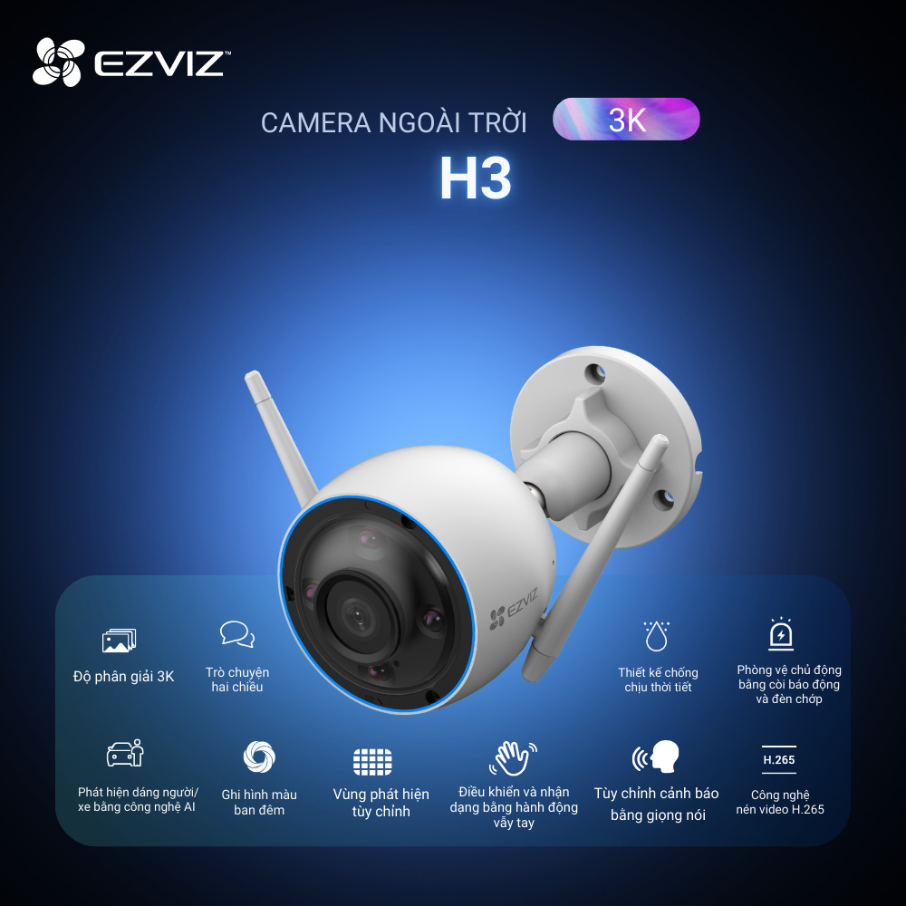 Ảnh Camera Wi-fi EZVIZ H3 2K(3MP) & 3K(5MP), Ghi Hình Màu Ban Đêm, Đàm Thoại, Chống Nước 67 1