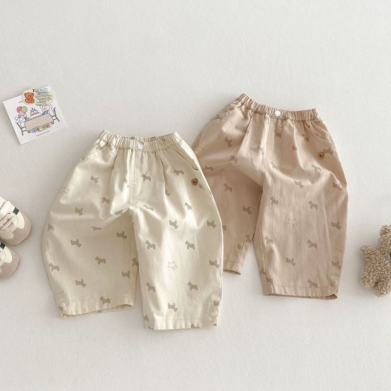 (Order) Quần kaki mỏng in hoạ tiết chó nổi chìm phong cách Hàn Quốc dành cho bé trai