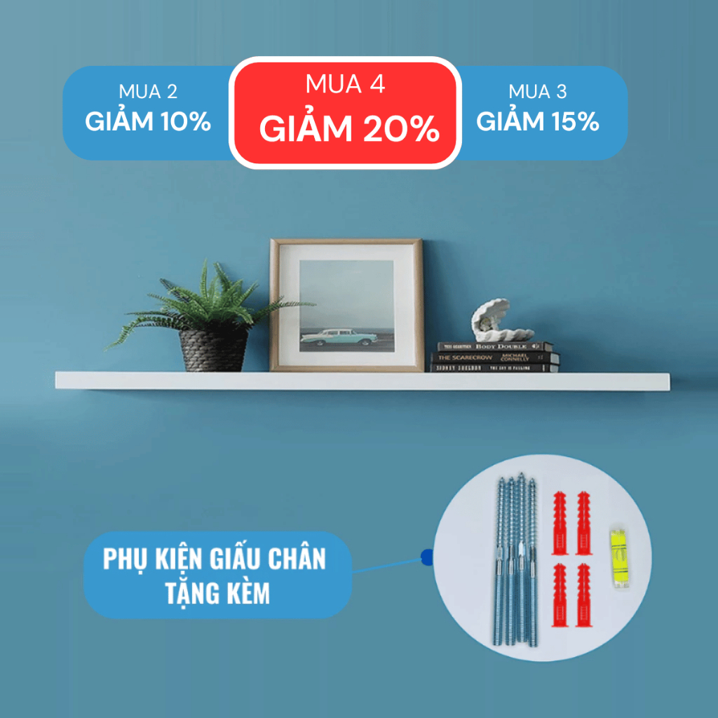 Ảnh Kệ Thanh Ngang Rộng 20cm, Gỗ Dày 25mm Treo Tường Màu Trắng SIB Decor KT005 1