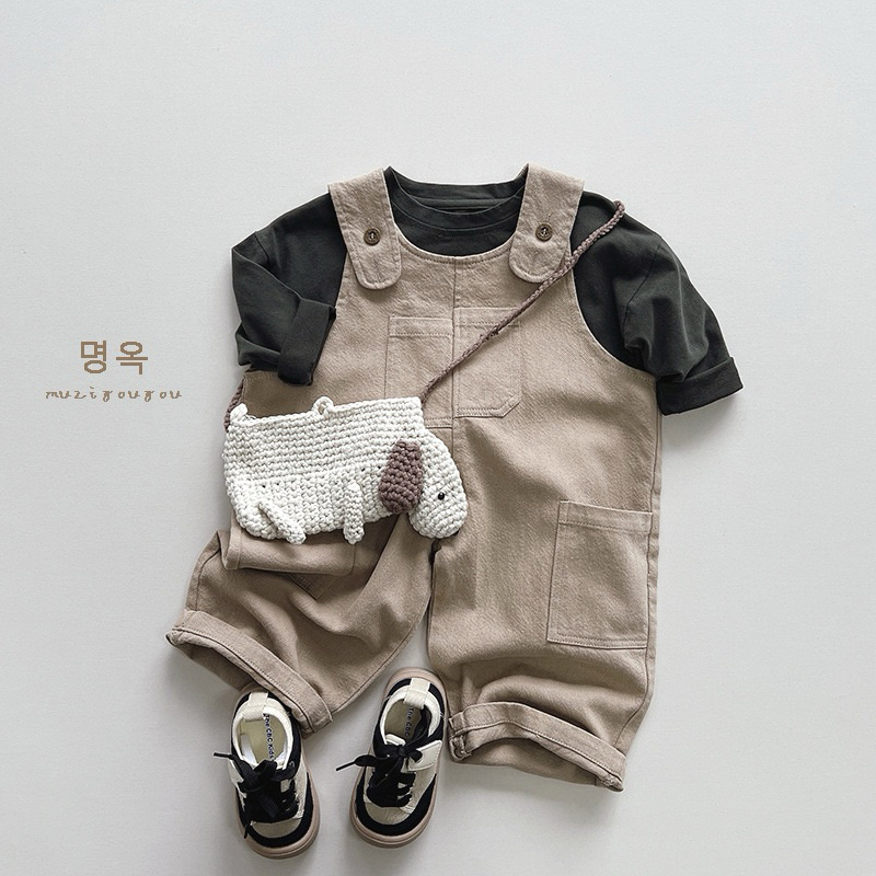 (Order) Yếm vải có nút điều chỉnh túi lệch trước ngực cá tính dành cho bé trai - bé gái