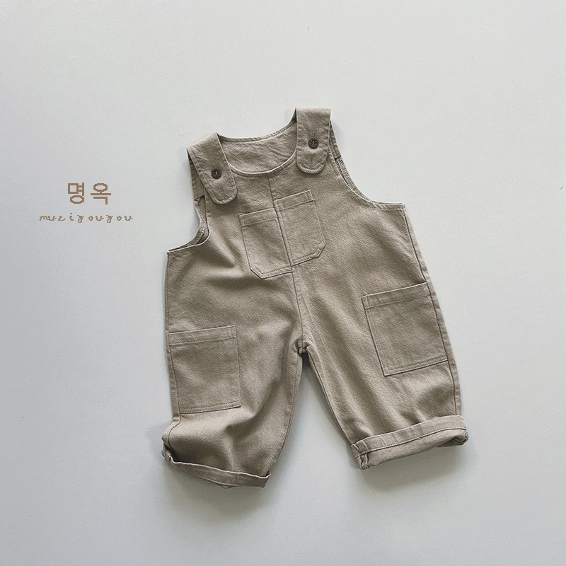 (Order) Yếm vải có nút điều chỉnh túi lệch trước ngực cá tính dành cho bé trai - bé gái