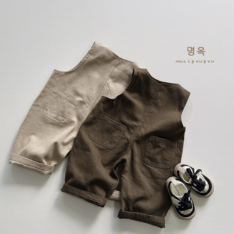 (Order) Yếm vải có nút điều chỉnh túi lệch trước ngực cá tính dành cho bé trai - bé gái
