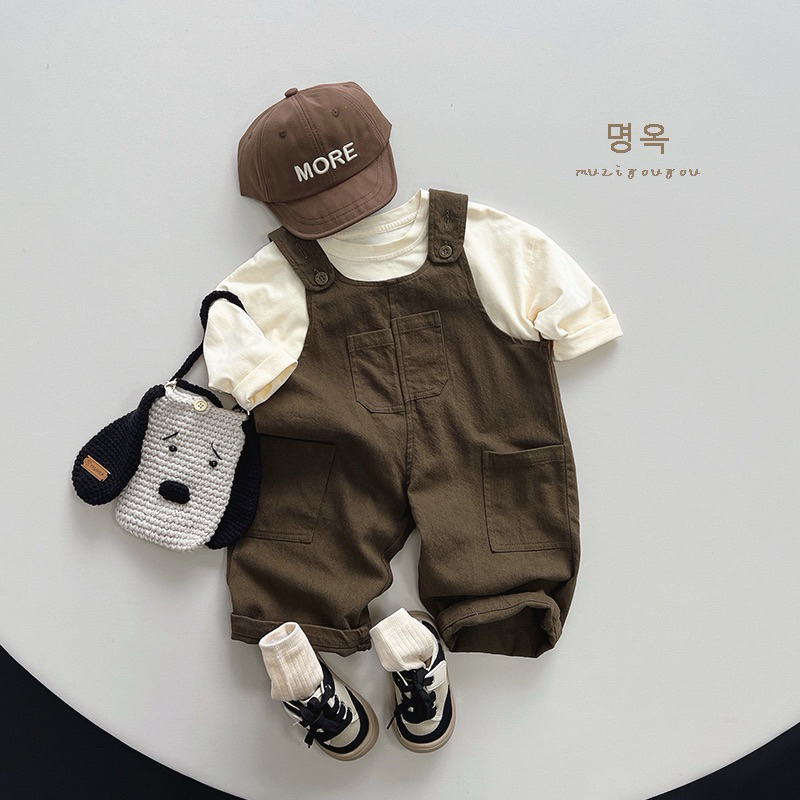 (Order) Yếm vải có nút điều chỉnh túi lệch trước ngực cá tính dành cho bé trai - bé gái