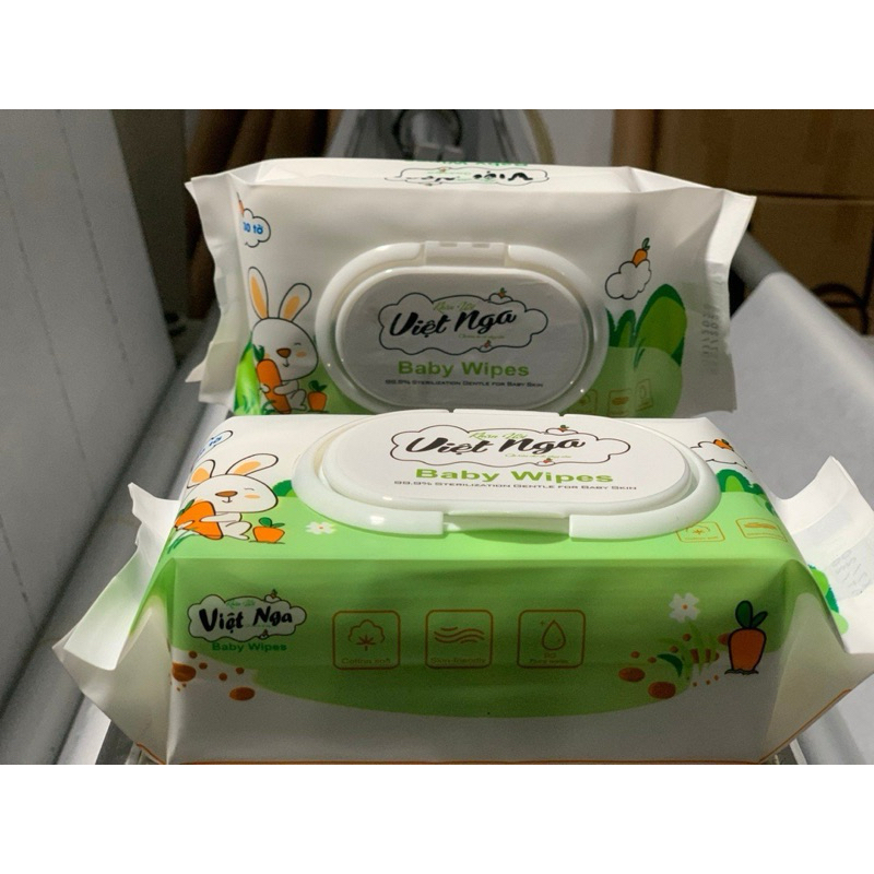 (Tặng khăn lạnh) Combo 10 Khăn Ướt Cao Cấp Việt Nga Không Mùi 130 tờ Cho Bé Yêu