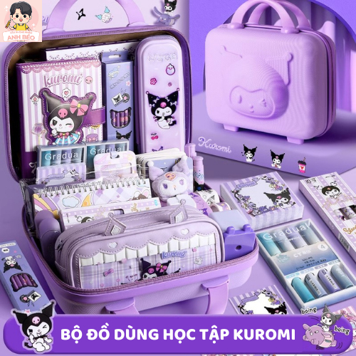 Bộ Văn Phòng Phẩm Màu Tím Hộp Quà Tặng Bút, Thước và Túi Dễ Thương Dành Làm Quà Sinh Nhật, Quà 1/6