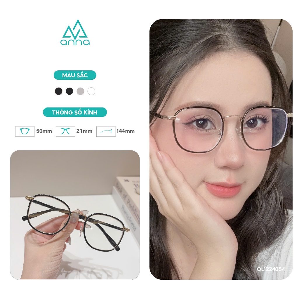 Ảnh Gọng kính cận thời trang nam nữ ANNA kim loại dáng vuông unisex cá tính OL 21100 2