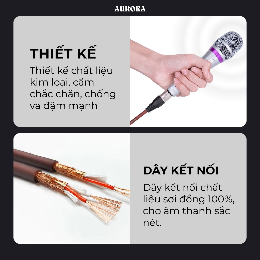 Micro Có Dây Aurora Multiflora 01 - Hát Karaoke Chống Hú Rè Tốt - Độ Nhạy Cao - Dây Kết Nối Dài 5m