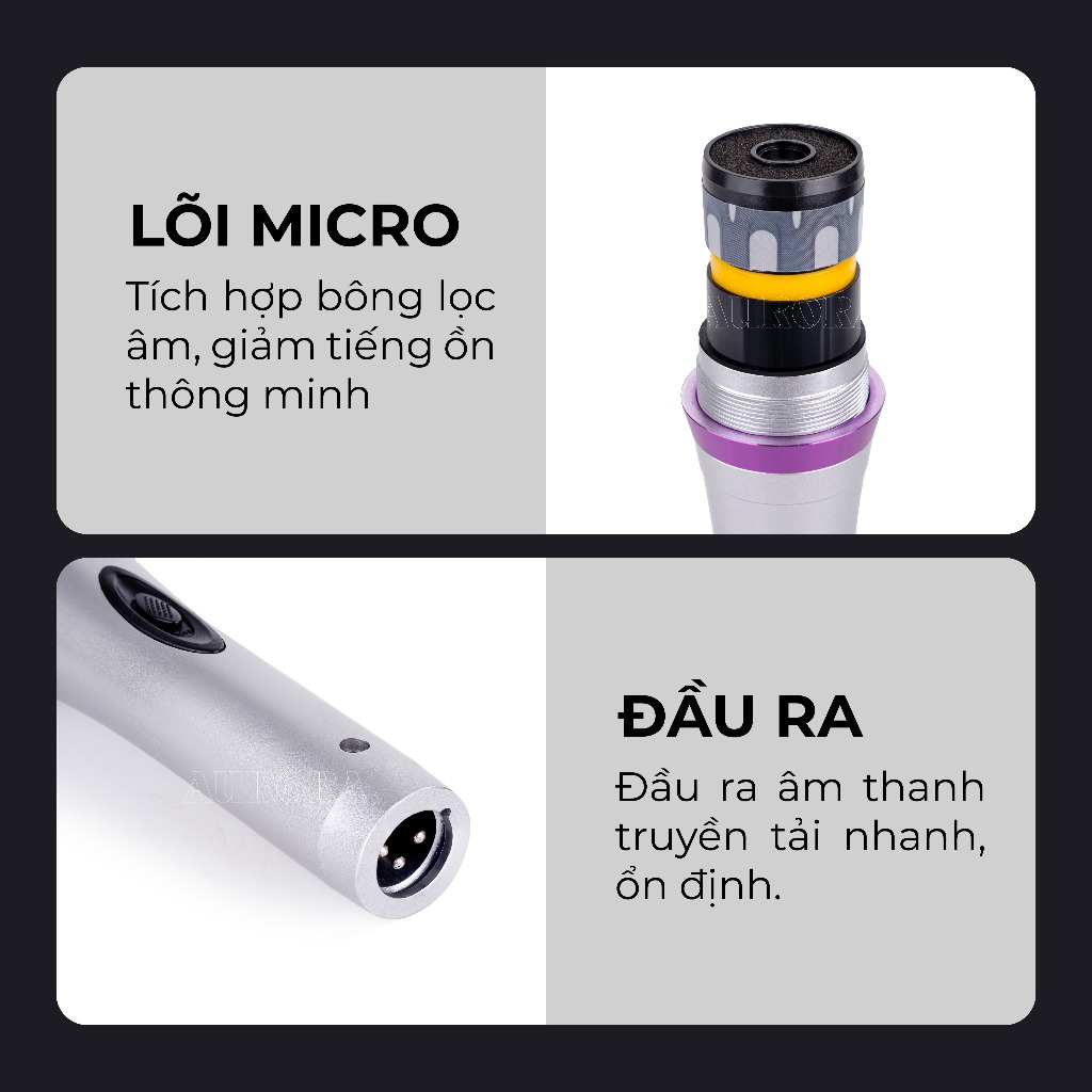 Micro Có Dây Aurora Multiflora 01 - Hát Karaoke Chống Hú Rè Tốt - Độ Nhạy Cao - Dây Kết Nối Dài 5m