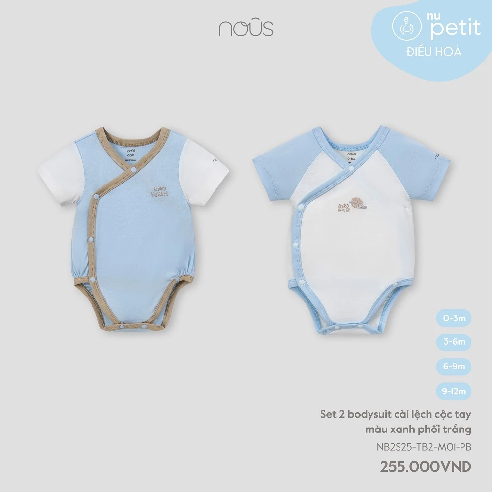 Nous Baby Set 2 bodysuit, bodychip cộc tay cho bé màu sắc phối họa tiết dễ thương cho bé dưới 10.5kg BST T8