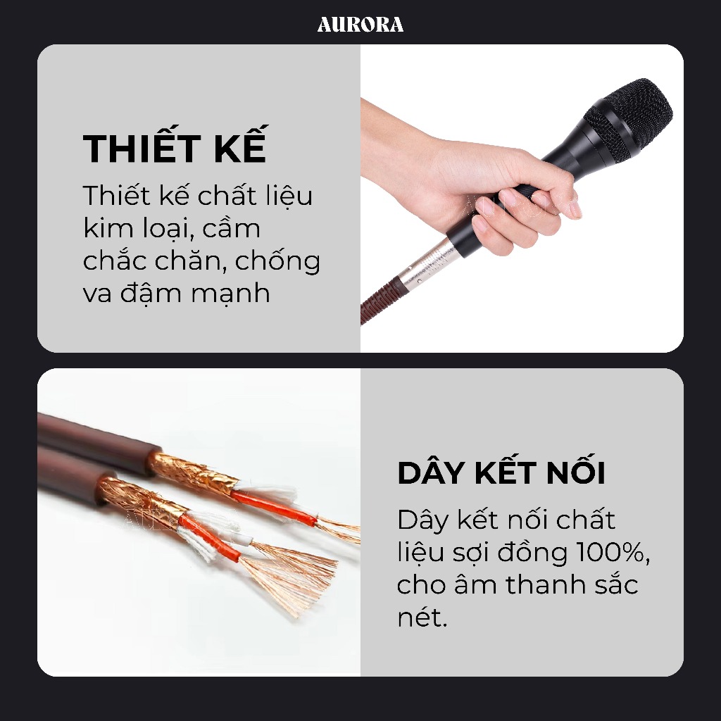 Micro Có Dây Aurora Arbutus 02 - Hát Karaoke Chống Hú Rè Tốt - Độ Nhạy Cao - Dây Kết Nối Dài 5m