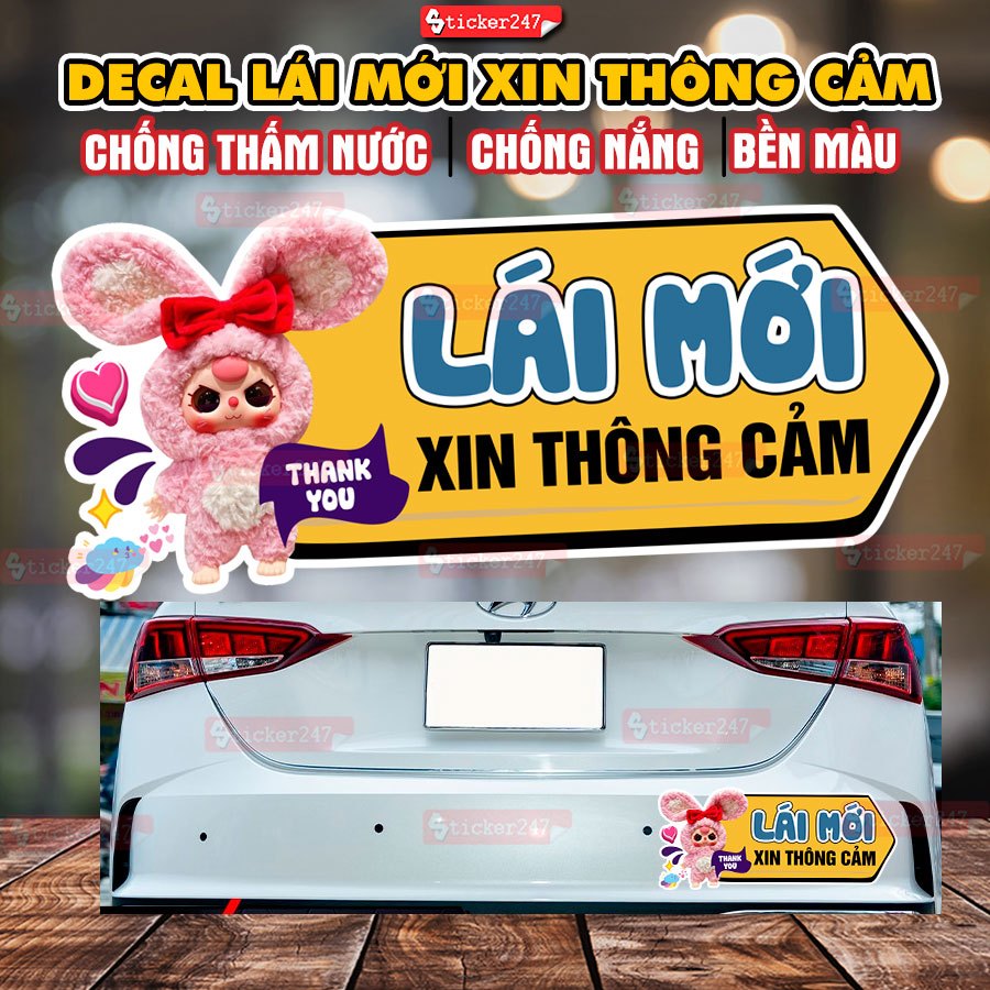 Decal Lái Mới Xin Thông Cảm Baby Three Thỏ Hồng - Sticker Lái Mới Tháo ...
